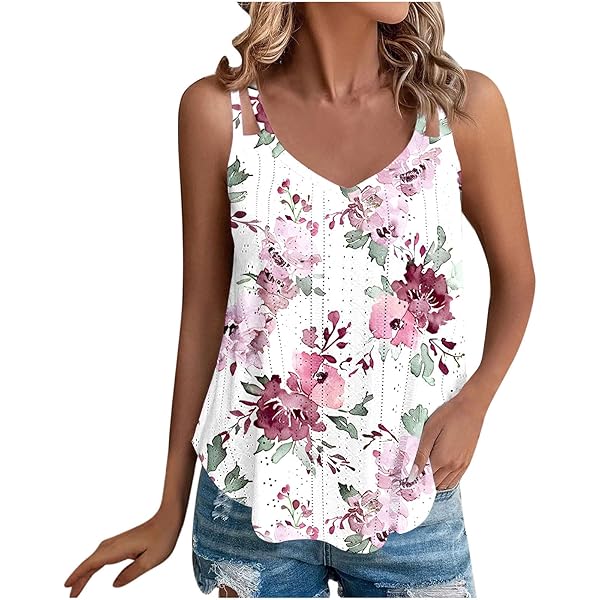 トップス sahara Drawstring Flower Motif Camisole Women's Spaghetti Strap Camisole Floral Print V Neck Tie-Up